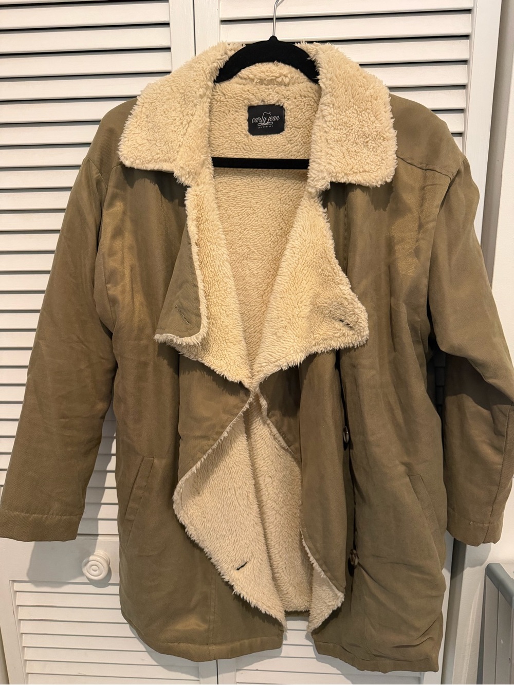 Carly Jean Los Angeles Tan Trench Coat with Cream Faux-Shearling